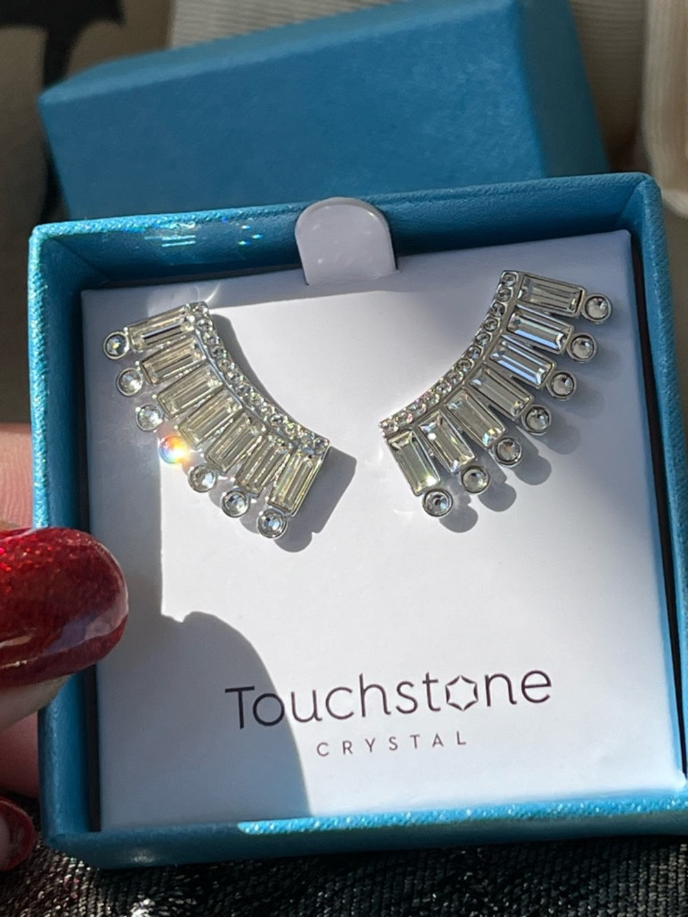 Touchstone Swarovski Crystals Exotic Fan Earrings BNIB $79 Retail Value - Picture 9 of 10